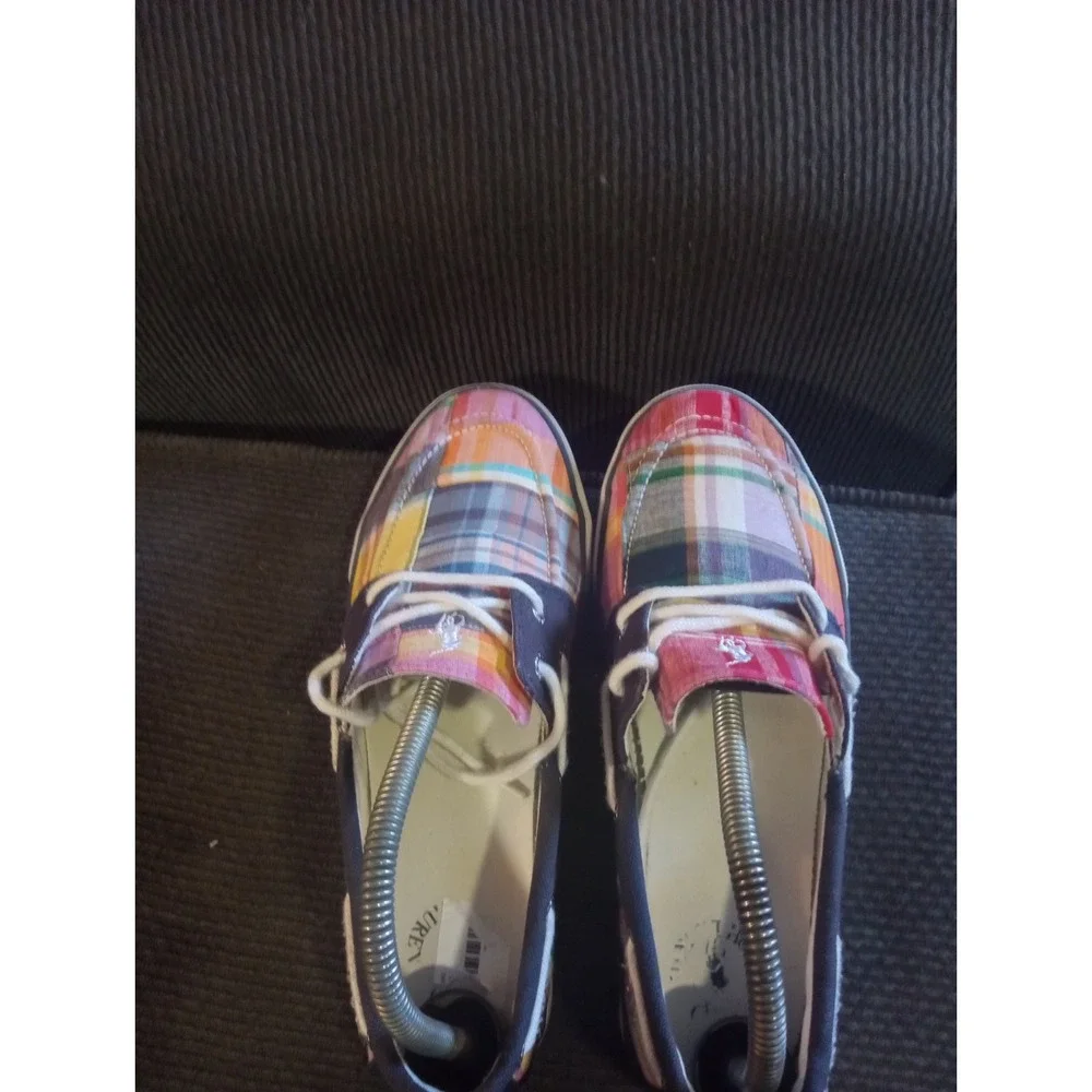 Polo by Ralph Lauren Shoes Mens 5.5 Womens 7 Madras Canvas Boat Deck‎ Loafers